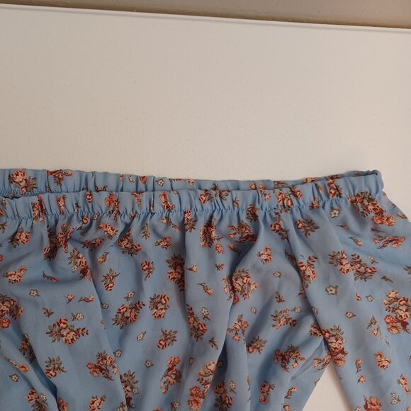Women's No Comment Blue Floral Daisy Duke Southern Country Off Shoulder Sz Large - Picture 7 of 12